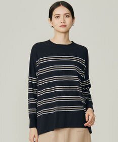 自由区 【WEB限定カラーあり】レーヨンストレッチ ニットT [新色]ネイビーボーダー