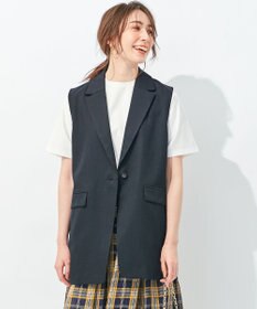 自由区 【接触冷感・速乾・UVカット・撥水・防シワ】リネンライクツイル ミドル丈ジレ