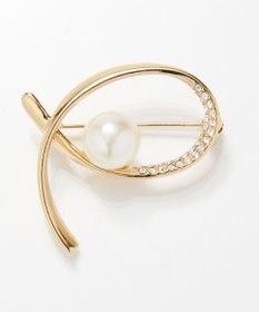 Phoebe <オンワード限定セット>金属アレルギー対応クイーンパールビジューセラミックポストピアス×クロスカーブパールビジューブローチ