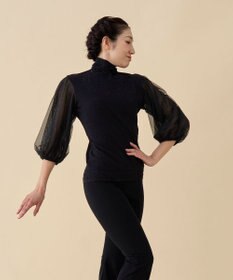 Chacott 【ノーソーイングニット】チュールスリーブハイネックトップ