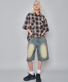 WEGO 【ユニセックス着用ITEM】チェーン付きスーパーバギーデニムショーツ