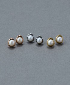 Phoebe 〈金属アレルギー対応〉ニュアンスメタルドロップパールピアス/シルバー　淡水パール/天然パール