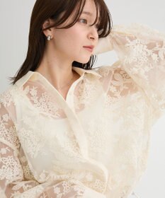 Green Parks オーガン刺繍比翼シャツ