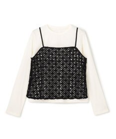UNFILO L 【2点セット】ラッセルレース キャミレイヤード Tシャツ