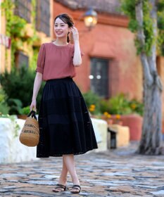 Tiaclasse 【洗える】ドビーシフォンパフスリーブブラウス