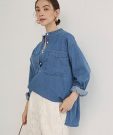 WEGO 【ANGIE VINTAGE】襟が選べる デニム プルオーバー シャツ（バンドカラー/レギュラー）