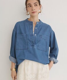 WEGO 【ANGIE VINTAGE】襟が選べる デニム プルオーバー シャツ（バンドカラー/レギュラー）