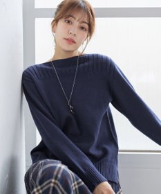 Tiaclasse 綿混リブ使いボートネックニットプルオーバー