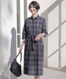J.PRESS LADIES 【洗える】コンパクトチェック シャツカラー ワンピース