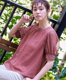 Tiaclasse 【洗える】ドビーシフォンパフスリーブブラウス