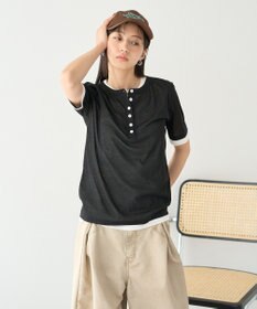 earth music&ecology シアーレイヤード風5分袖プルオーバー