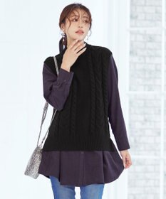 Tiaclasse 【洗える】ケーブル編みニットベスト