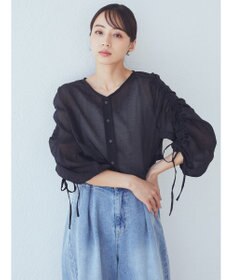 earth music&ecology キラキラシアーギャザーシャツ