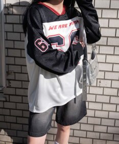 WEGO VネックナンバリングサテンBIGスウェット