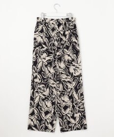 自由区 L 【カタログ掲載・ウエストゴム・洗える】モノトーンフラワープリントワイド パンツ