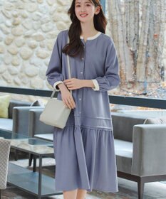 Tiaclasse L ピンタックギャザークレリックシャツワンピース