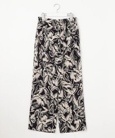 自由区 L 【カタログ掲載・ウエストゴム・洗える】モノトーンフラワープリントワイド パンツ