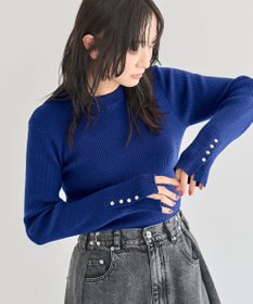 Green Parks もちやわ袖口釦リブニットプルオーバー