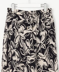 自由区 L 【カタログ掲載・ウエストゴム・洗える】モノトーンフラワープリントワイド パンツ