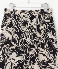 自由区 L 【カタログ掲載・ウエストゴム・洗える】モノトーンフラワープリントワイド パンツ