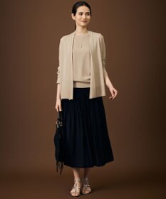 自由区 S 【デザインアップデート・ウエストゴム・セットアップ対応・セレモニー・通勤】ライトサテンプリーツ スカート