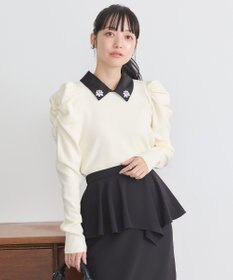 earth music&ecology 襟ビジュー付きニットプルオーバー