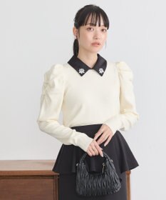 earth music&ecology 襟ビジュー付きニットプルオーバー