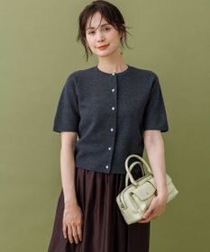 組曲 パターンニット 半袖カーディガン グレー系