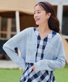 Tiaclasse 【洗える】クロシェニットカーディガン カーディガン