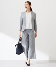 J.PRESS LADIES 【セットアップ対応・洗える・撥水・防汚】コットンFITTYシャーク ノーカラー ジャケット