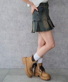 WEGO ベルト付デニムプリーツスカパン