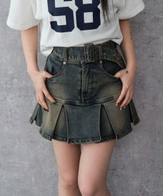 WEGO ベルト付デニムプリーツスカパン