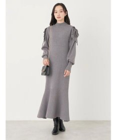 earth music&ecology 袖シアーフリルニットワンピース