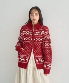 earth music&ecology ダブルzipノルディックカウチンニットカーディガン