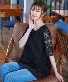 Tiaclasse 【洗える】スカラップレースチュニックブラウス