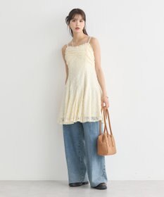 earth music&ecology フロントギャザー起毛レースミニワンピース