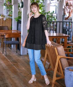 Tiaclasse 【洗える】スカラップレースチュニックブラウス
