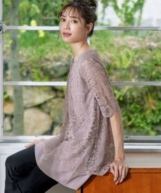 Tiaclasse 【洗える】スカラップレースチュニックブラウス