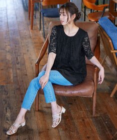 Tiaclasse 【洗える】スカラップレースチュニックブラウス