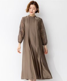 23区 【APPLAUDIR】ノーブルサテン リボンブーケレースコンビ ドレス ブラウン系