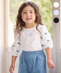 ANY KIDS リボン×チュール 七分袖Tシャツ