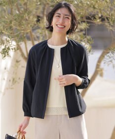 J.PRESS LADIES L BREEZE COOL トロ ノーカラー ブルゾン ネイビー系