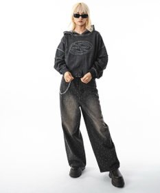 WEGO 【ユニセックス着用ITEM】スーパーバギーラインストーンデニムパンツ