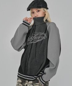 WEGO 【ユニセックス着用ITEM/MLサイズ展開】ラグラングラフィックニットブルゾン