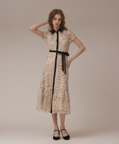 GRACE CONTINENTAL チュールフラワー刺繍ワンピース