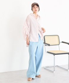 earth music&ecology シャーリングスリーブチェックシャツ