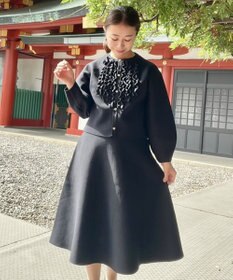 Feroux 【洗える】パフスリーブフリル ニットセットアップ