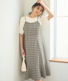 Feroux 【セットアイテム・洗える】パフスリーブニット×キャミソール ワンピース