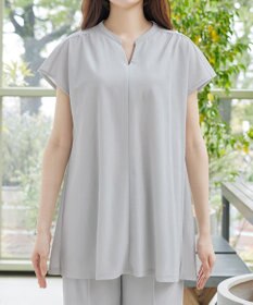 Tiaclasse L 【冷凛(ひやりん)カノコ】スキッパー襟フレンチスリーブチュニック