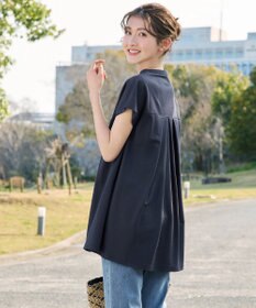 Tiaclasse L 【冷凛(ひやりん)カノコ】スキッパー襟フレンチスリーブチュニック